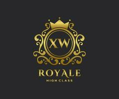 Golden Letter XW template logo Luxury gold letter with crown. Monogram alphabet . Beautiful royal initials letter. vector