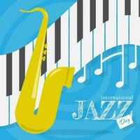 internacional jazz día saludos con piano llaves y saxofón vector