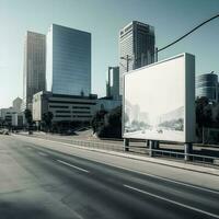 futurista ciudad cartelera crear un blanco lona para tu siguiente publicidad Campaña foto