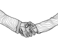 Hand drawn sketch illustration of a handshake. Shaking hands business on line art style. isolated on white background. doodle vector illustration