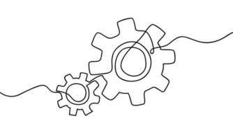 hand drawn one continuous line of moving gears wheels. gear icon logo. vector illustration