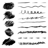 Hand drawn set of brush, underline, curly swishes, swashes, swoops. swirl. Highlight text elements. vector illustration