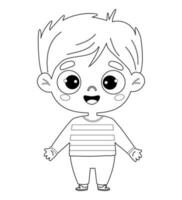 Cute smiling kid boy. Outline drawing coloring book. Vector illustration. Childrens collection. Isolated funny kid on white background.