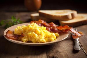 Scramble egg on the table AI Generate photo