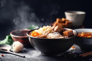 Noodle with meat ball ai generate photo