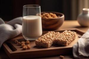 A glass of milk on the table AI Generate photo