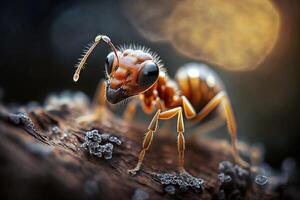 Portrait macro ant on forest AI Generate photo