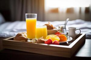 Breakfast with juice on the table AI Generate photo