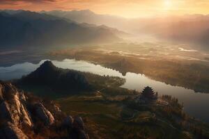 Mountain with lake AI Generate photo