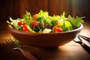 A bowl of salad on the table AI Generate photo