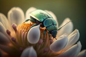 Portrait macro green beetle AI Generate photo
