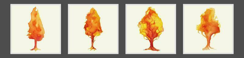 set of autumn trees. hand drawn watercolor vector illustration.