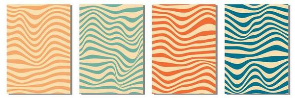 Groovy funny happy daisy, wave, chess, mesh, rainbow. Set of 70s vector backgrounds in trendy retro trippy y2k style. Colors. Fun hippie texture for surface design.