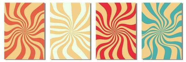 Groovy funny happy daisy, wave, chess, mesh, rainbow. Set of 70s vector backgrounds in trendy retro trippy y2k style. Colors. Fun hippie texture for surface design.