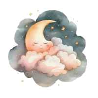 Cute watercolor moon. Illustration png