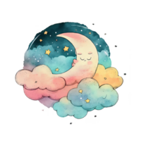 mignonne aquarelle lune. illustration génératif ai png