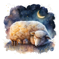 Cute watercolor night sheep. Illustration png