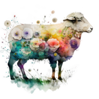 Watercolor cute floral sheep. Illustration png