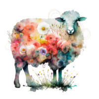 Watercolor cute floral sheep. Illustration png