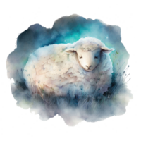 Cute watercolor night sheep. Illustration png