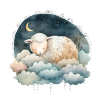 Night cute watercolor sheep. Illustration png