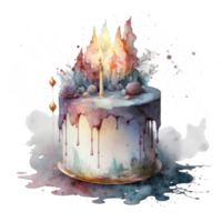 Watercolor Birthday cake isolated. Illustration png