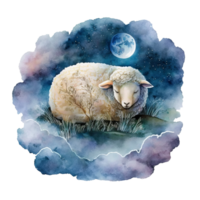 Cute watercolor night sheep. Illustration png