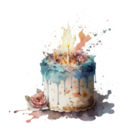 Watercolor Birthday cake isolated. Illustration png