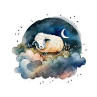 Night cute watercolor sheep. Illustration png