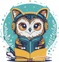 uma mascote logotipo personagem com coruja lendo uma livro conceito ai generativo png