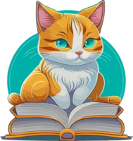 gato com livro estudando logotipo mascote personagem Projeto ai generativo png