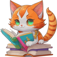 magnifique chat en train de lire une livre mascotte logo concept ai génératif png