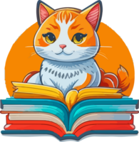 Beautiful Cat Studying with Book Macot Character Design png