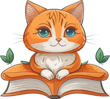 libro con gato estudiando animal logo personaje ai generativo png