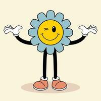 Cute flower character in retro style. Illustration in cartoon style, vector