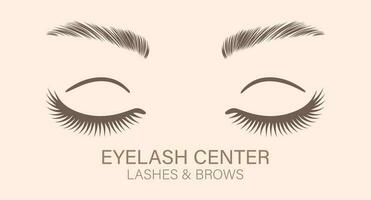 Female eyes with long eyelashes and eyebrows. Beauty logo for eyelash and eyebrow center. Logo, business card, vector