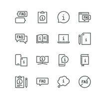 Set of info and help desk realted icons, privacy policy, manual, rule, instruction, inform, guide, reading, info center and linear variety vectors. vector