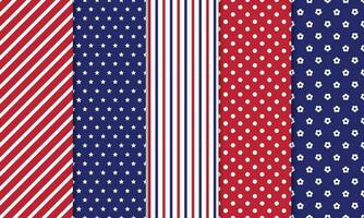 Seamless Geometric Patterns Set In Red Blue American Usa Flag Color vector