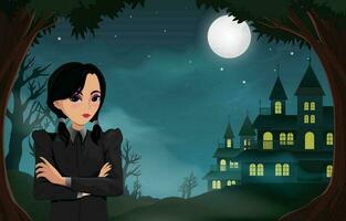 Creepy Girl With Black Dress Horor Background vector