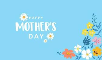 Mother's Day Background with colorful elements and flowers, lettering. Vector symbols of love in the shape of hearts for greeting card design, floral, pastel color.