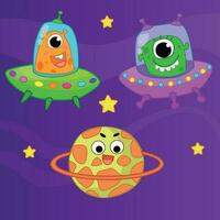 Space planets planet earth aliens spacemen flying saucer vector