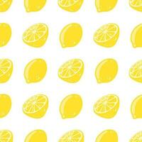 Seamless pattern with hand drawn cut and whole lemons. Vector background with tasty citrus fruit for wrapping paper, textile, print, card