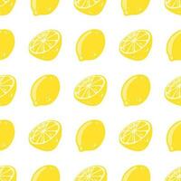 Seamless pattern with hand drawn cut and whole lemons. Vector background with tasty citrus fruit for wrapping paper, textile, print, card