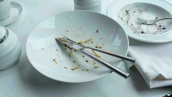 cutlery and empty plate on table video