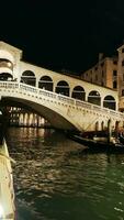 Passing under Rialto Bridge in Venice by night vertical video