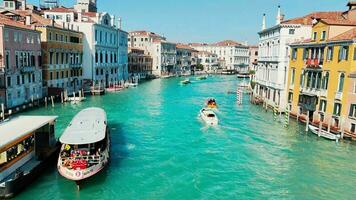 Venice canal with bright blue water slow motion video