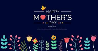 happy mother day background or banner design template with colorful flower design template. vector