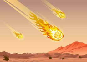 Meteor falling down at the desert vector