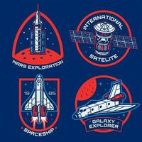 Set of Space Ship Badges Collection vector