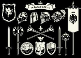 Set of Object of Knights Medieval Heraldry Era vector